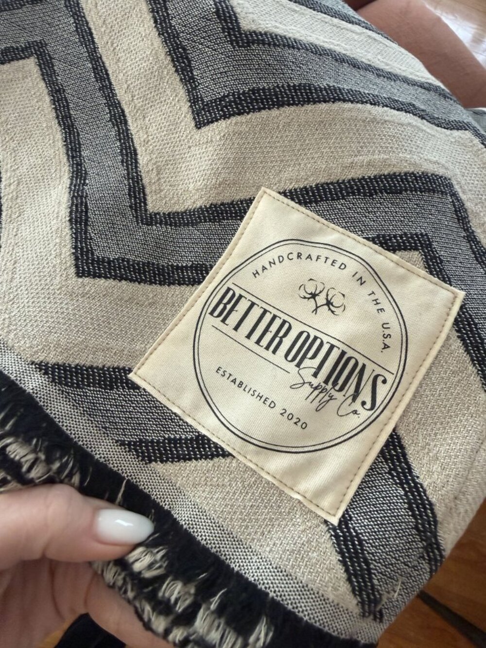 NWT Better Options Supply Co Chevron Throw Blanket Cotton Grey Tan 48 x 60 [jb] - Picture 2 of 5